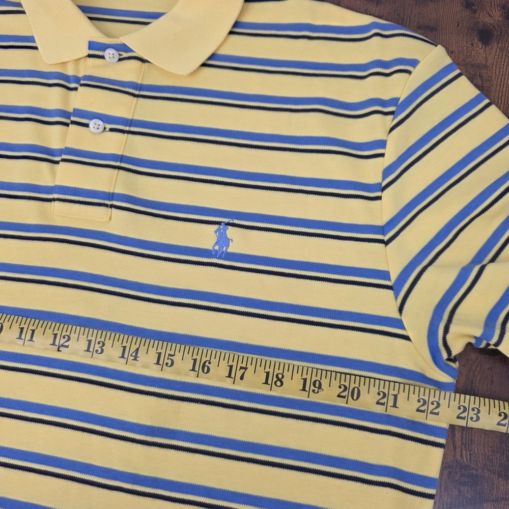 VTG Polo Ralph Lauren Polo Shirt Yellow Blue Striped Soft‎ Blue Pony Men's Large - Picture 6 of 8